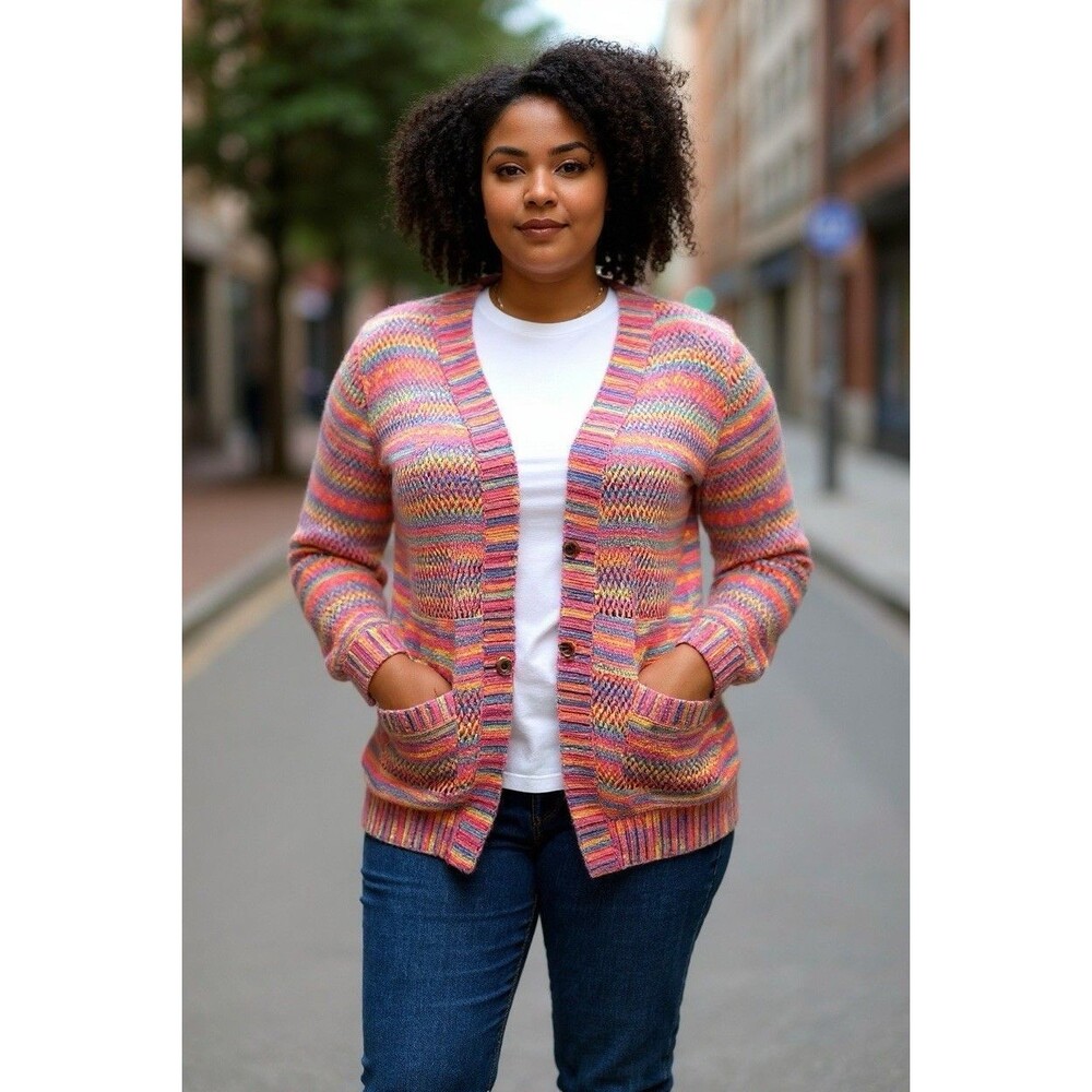 Bloomchick Multicolor Space-dye Open Front Knit Cardigan With Pockets Size 12